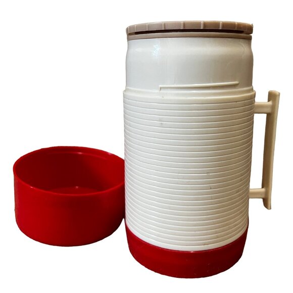 Vintage Aladdin Hy-Lo Thermos Bottle 1 Pint Complete Set Red & Cream Complete - Picture 3 of 9